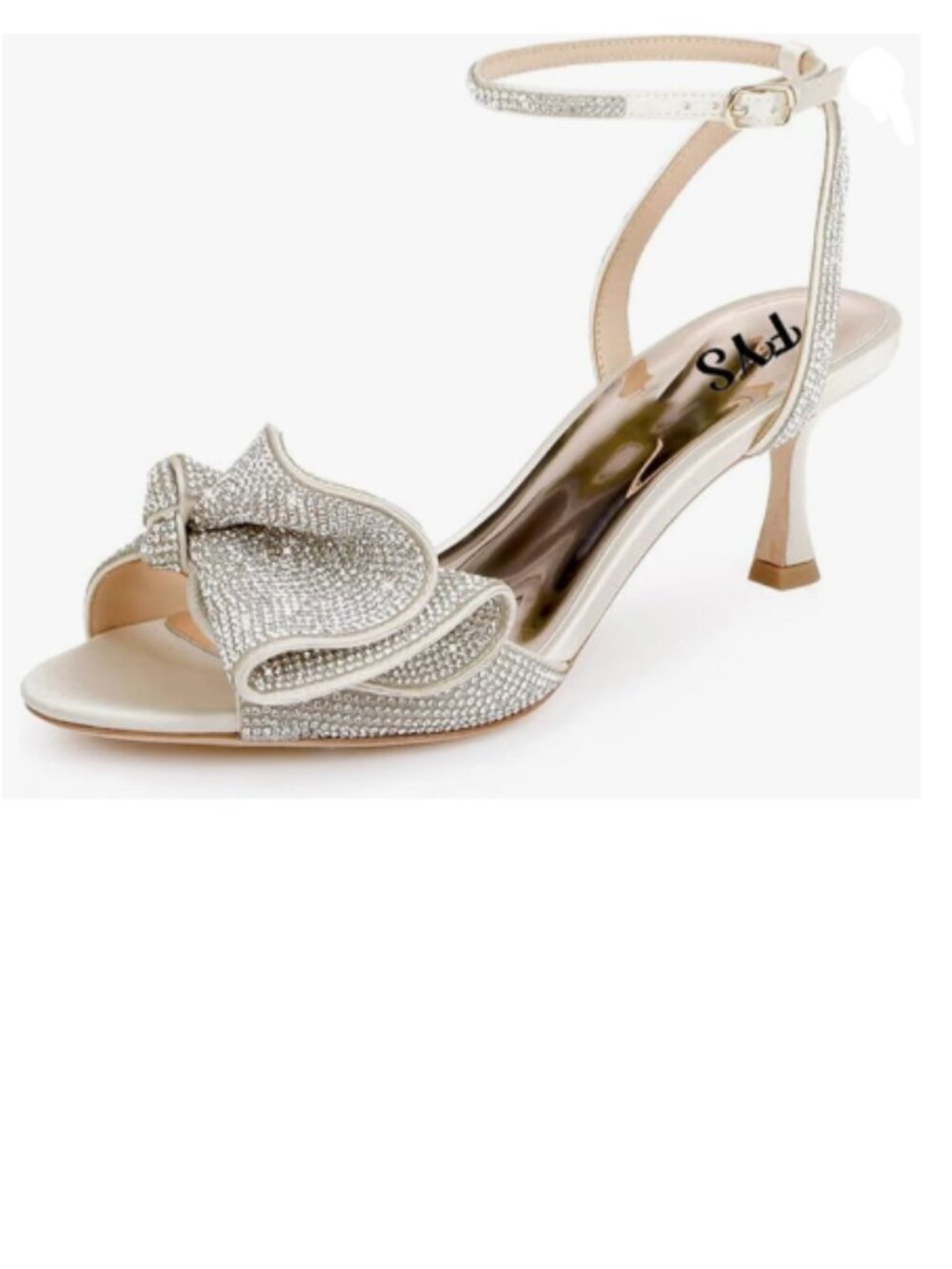 FYS Beige Cute Rhinestones Bow Peep Toe Mid Heel Ankle Strap Sandals